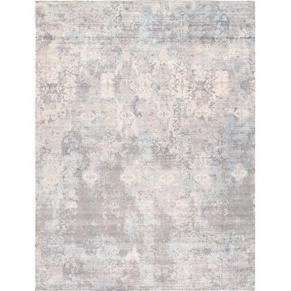 Pasargad Home Mirage 9' x 12' Hand-Loomed Bamboo Silk Grey/Aqua Rug - All Ages, Indoors