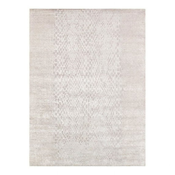 Pasargad Home Modern 107" x 146" Bamboo Silk Area Rug in Silver/Ivory