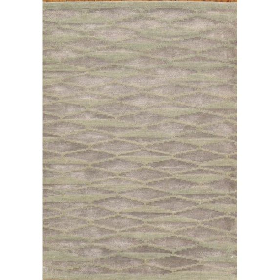 Pasargad Home Modern 25" x 36" Hand-Knotted Silk & Wool Area Rug in Mint/Gray