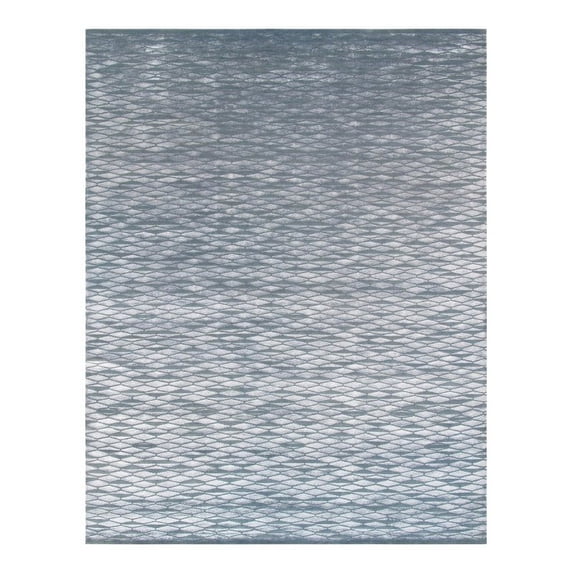 Pasargad Home Modern 98" x 120" Hand-Knotted Silk & Wool Area Rug in Blue