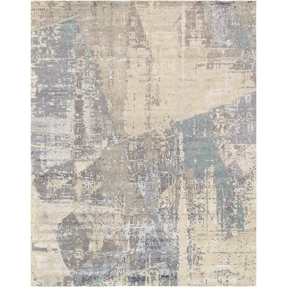 Pasargad Home Modern Collection Hand-Knotted Grey Silk & Wool Area Rug- 9'11" X 13' 9"