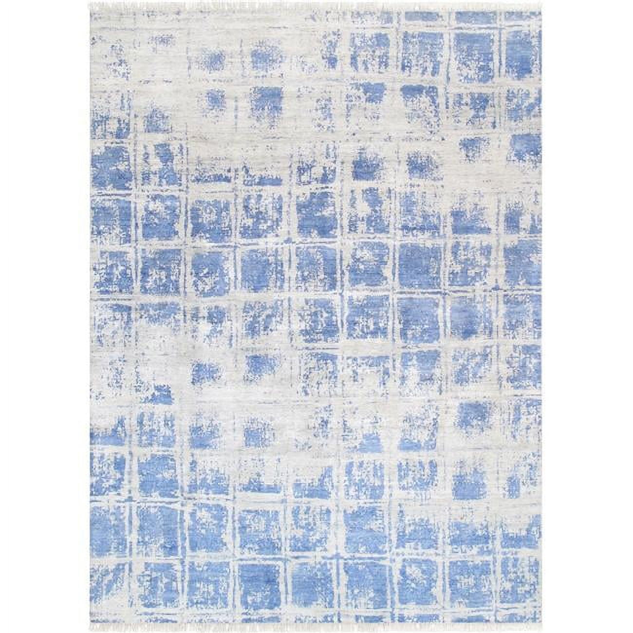 Blue and Gray Hand-Knotted Wool Silk 8' x 10' Area Rug