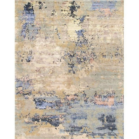 Pasargad Home Modern Collection Hand-Knotted Silk & Wool Area Rug, 10' 2" X 13' 9", Beige