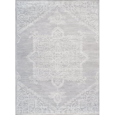 Pasargad Home Modern Collection Hand-Tufted Wool Area Rug, 5' 0" X 8' 0", Silver