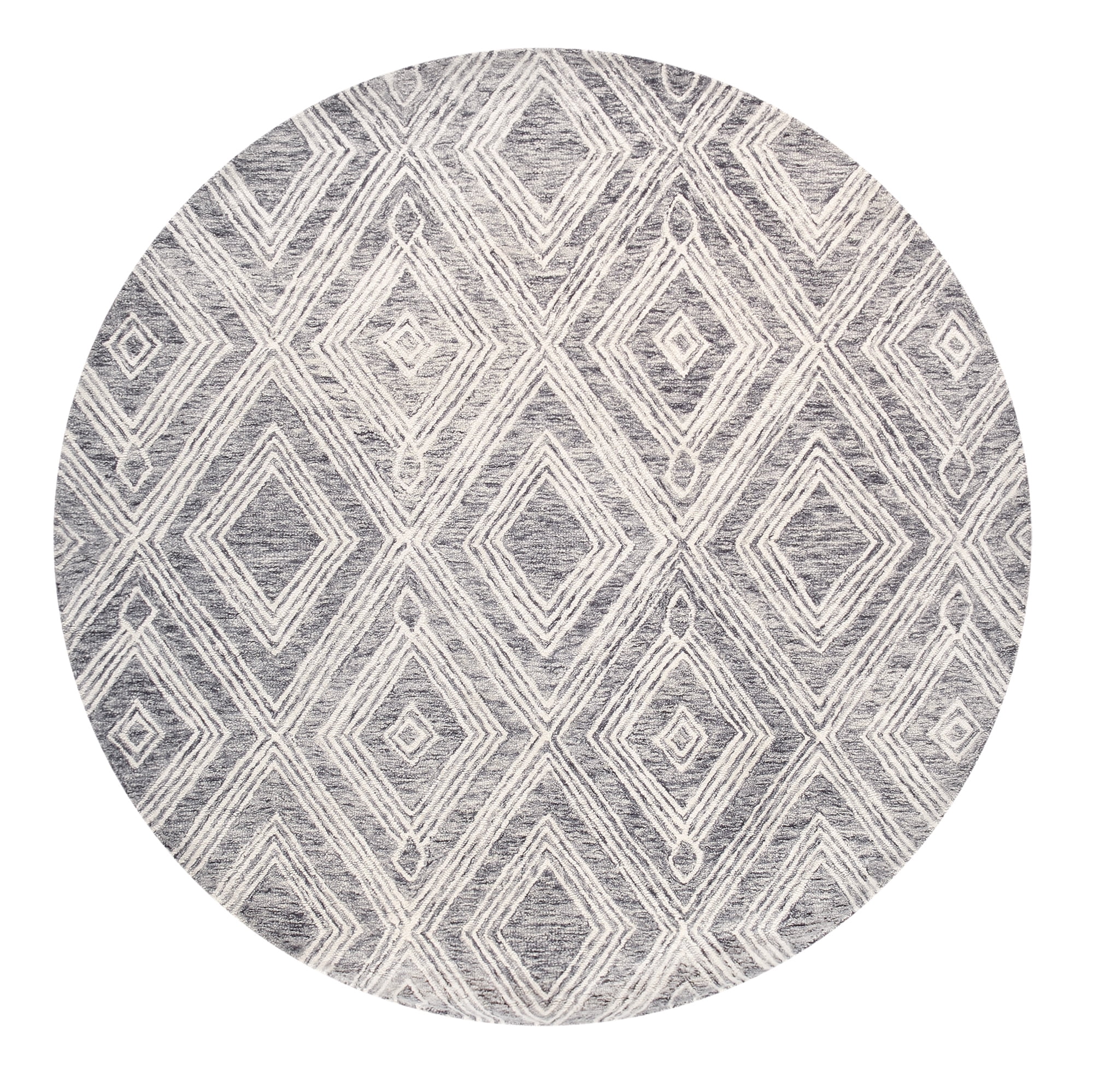 Ivory and Silver Round Hand-Tufted Wool Area Rug