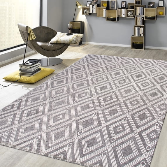 Pasargad Home Modern Collection Hand-Tufted Wool Area Rug, 8' 9" X 11' 9", Silver