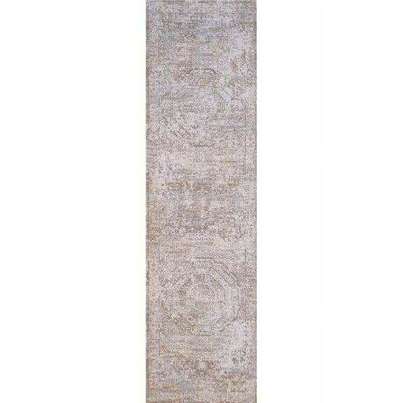 Pasargad Home Mona 2.02' x 8' Power-Loomed Cream/Taupe Rug, For Indoor Space and all Age of Group
