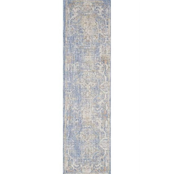 Pasargad Home Mona 2.02' x 8' Power-Loomed Light Blue/Ivory Rug, For Indoor Space and all Age of Group