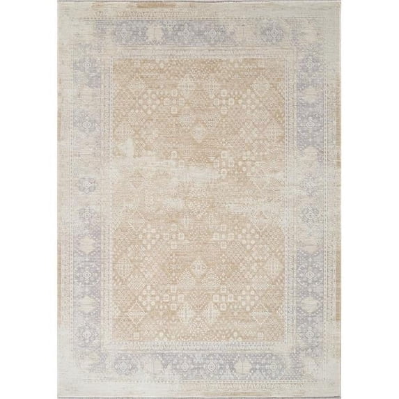 Pasargad Home Mona 9' x 12' Power-Loomed Poly Fabric Beige/Light Blue Rug, For Indoor Space and all Age of Group