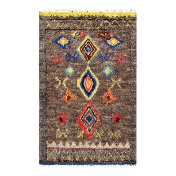 Pasargad Home Moroccan 71" x 111" Hand-Knotted Wool Area Rug in Brown