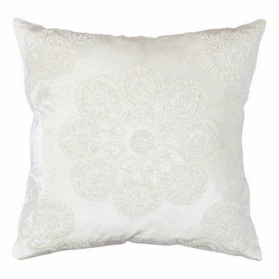 Pasargad Home Naples Embroidered Pillow, Ivory/Silver (All Ages, 1 Pack)