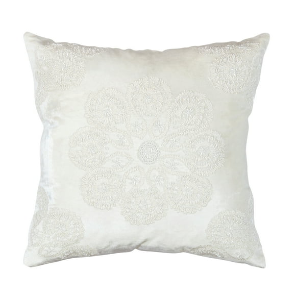 Pasargad Home Naples Embroidered Pillow, Ivory/Silver (All Ages, 1 Pack)