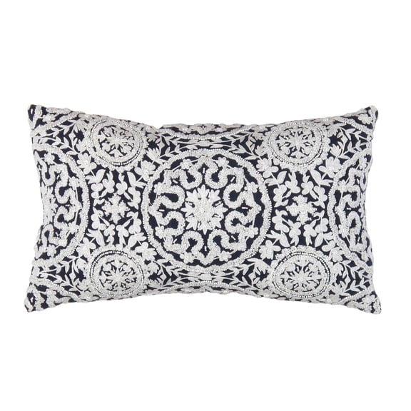 Pasargad Home Naples Embroidered Pillow, Navy/Taupe (All Ages, 1 Pack)