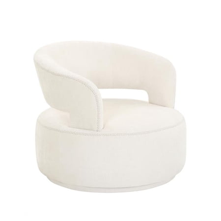 Pasargad Home Noho Barrel Chair, Swivel Metal Upholstered Base Round Chair, Ivory