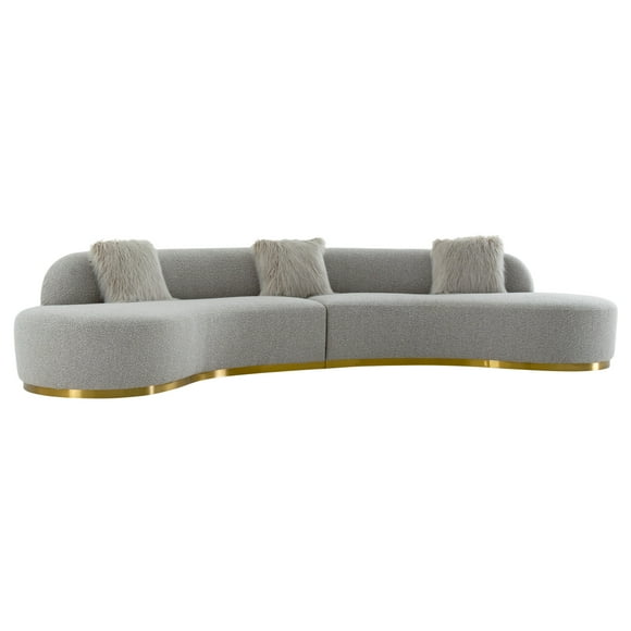 Pasargad Home Noho Collection Curved Sofa - Poly Fabric Upholstery for Indoor Space Sofa with 3 Pillows, 150.4" Width, Grey and Gold