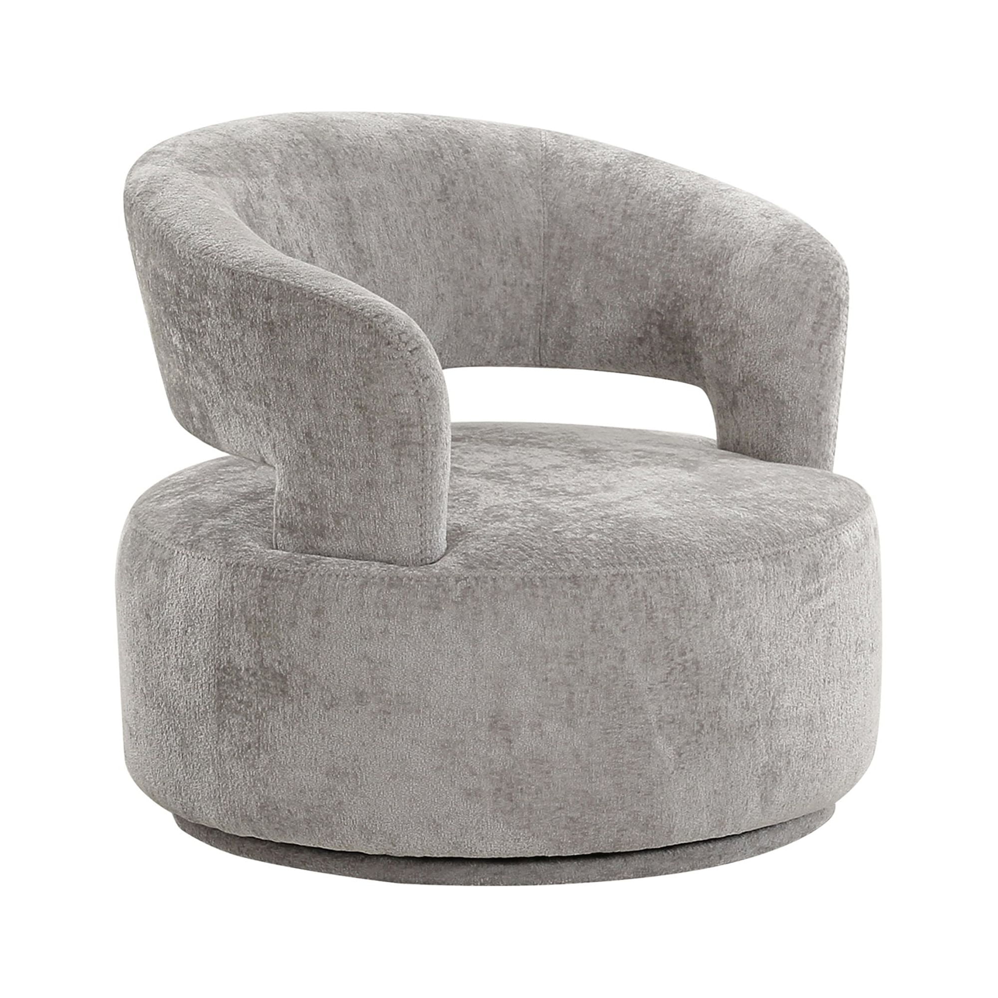 Piagia Luxe Silver Fabric Swivel Barrel Chair