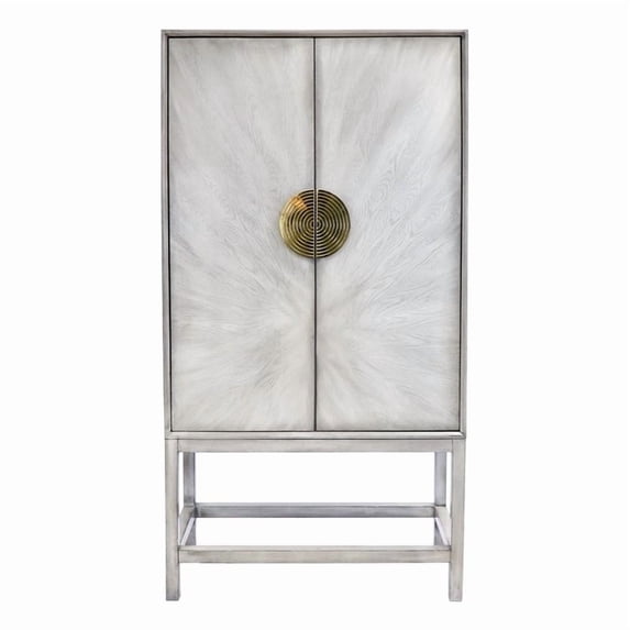 Pasargad Home Oliver Bar Cabinet with 2 Shelf, Drawer & Mirror