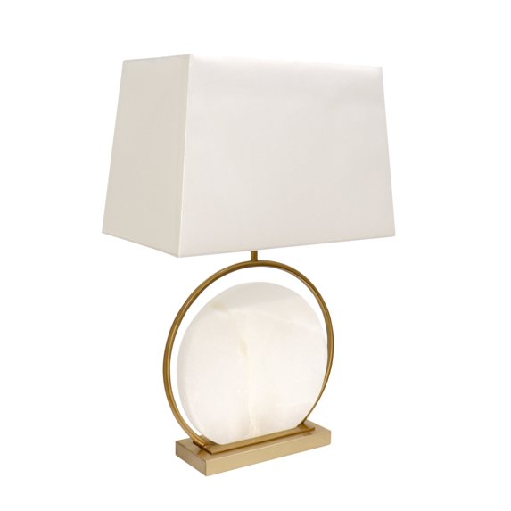 Pasargad Home Orb White Circular Marble and Metal Table Lamp with Shade