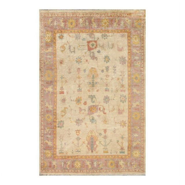 Pasargad Home Oushak 120" x 168" Hand-Knotted Wool Area Rug in Ivory/Pink