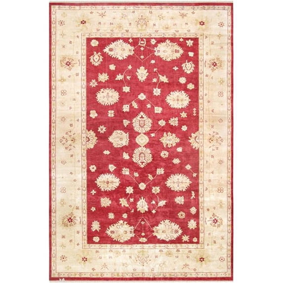 Pasargad Home Oushak 141" x 218" Hand-Knotted Lamb's Wool Area Rug in Red/Ivory