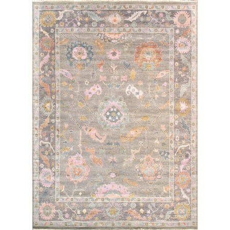 Pasargad Home Oushak 5' x 7' Hand-Knotted Wool Silver/Grey Rug - All Ages, Indoors