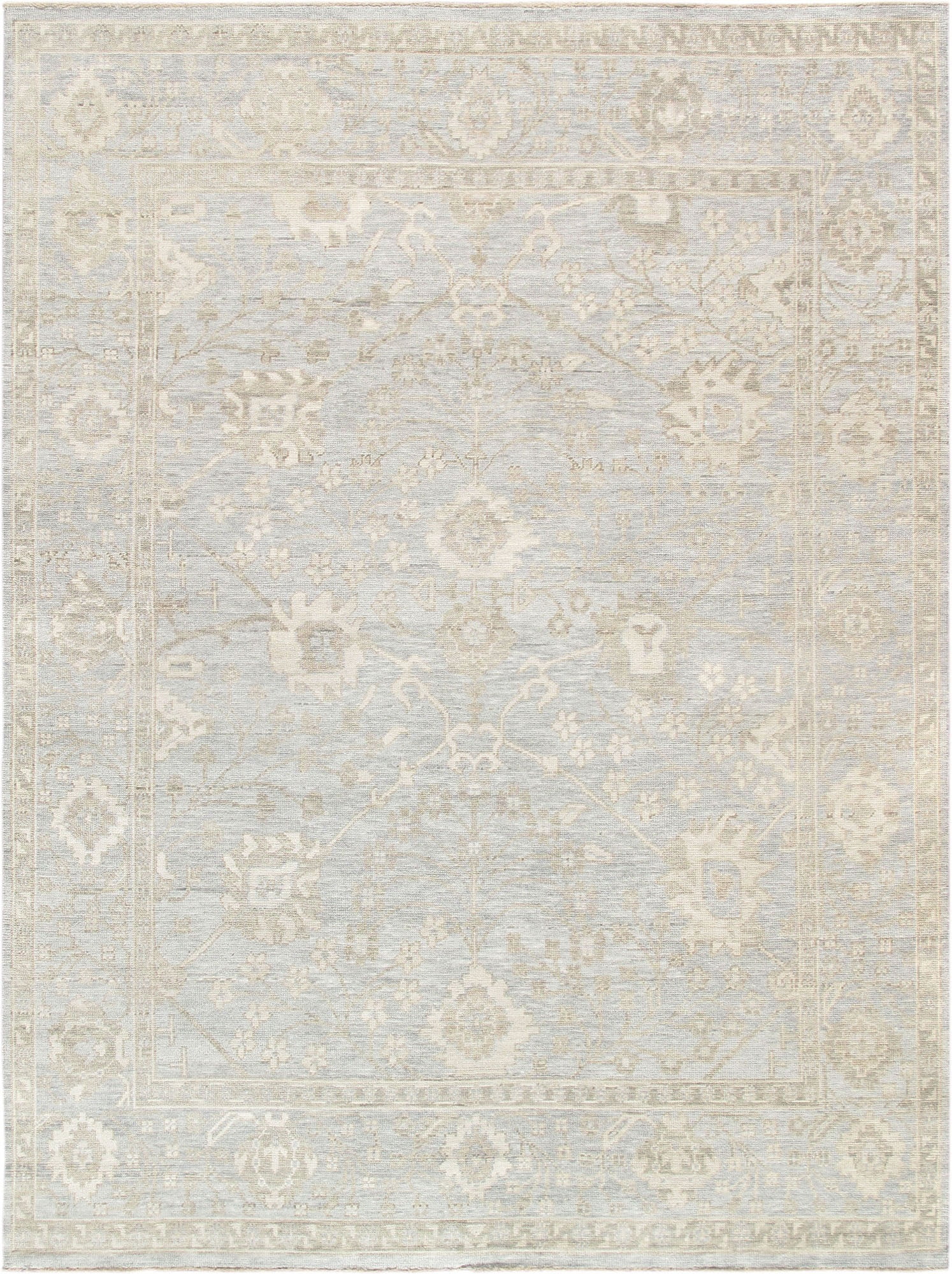 Elegant Oushak Hand-Knotted Wool Light Blue Oriental Rug - 8' x 16'