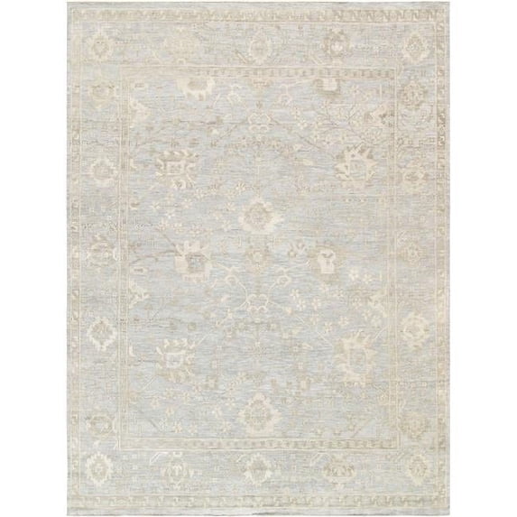 Pasargad Home Oushak 8' X 16' Hand-Knotted Wool Light Blue Rug - All Ages, Indoors