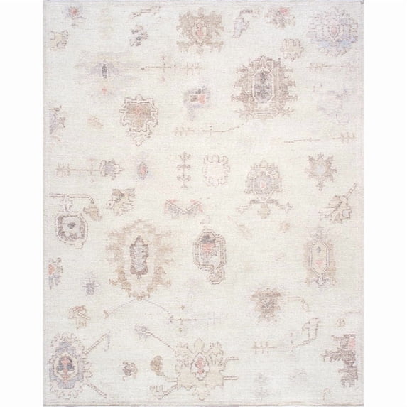 Pasargad Home Oushak 9' x 12' Hand-Knotted Wool Beige Rug - All Ages, Indoors
