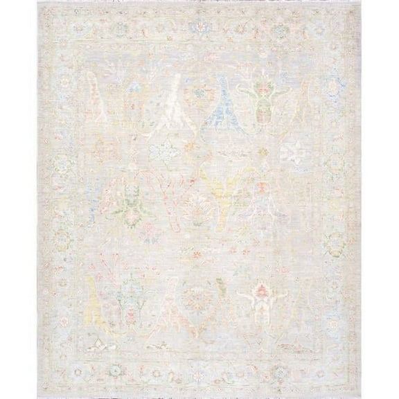 Pasargad Home Oushak Collection Hand-Knotted Silver Wool Area Rug-7'11' X 9' 7'
