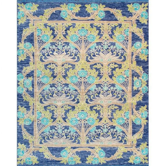 Pasargad Home Oushak Collection Hand-Knotted Wool Blue Area Rug- 7'11" X 9' 9"