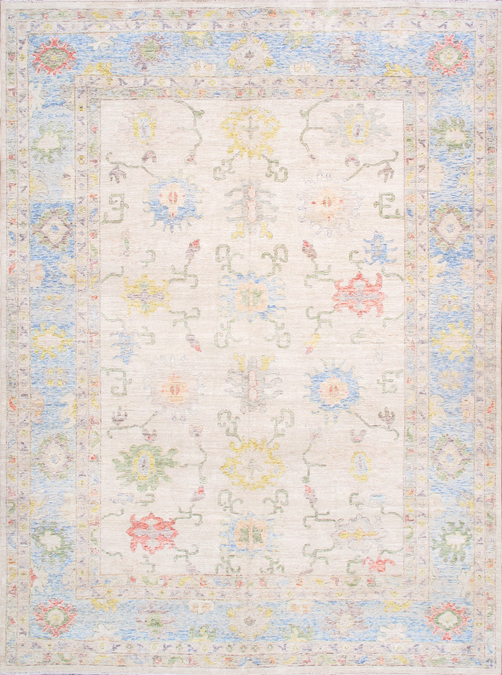 Hand-Knotted Ivory Wool Floral Area Rug 10'3" x 13'