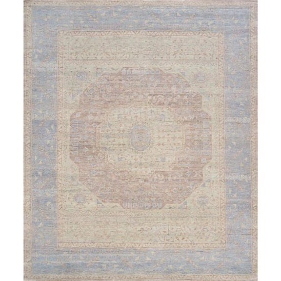 Pasargad Home PAJ-254A 10x14 Pasargad Home Oushak Hand-Knotted Rust/L. Blue Wool Area Rug-10' 0'' X 14' 0''