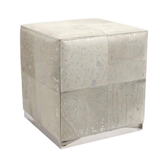 Pasargad Home PGN-1305 15 in. Safari Cowhide Ottoman with Stainless Steel Base