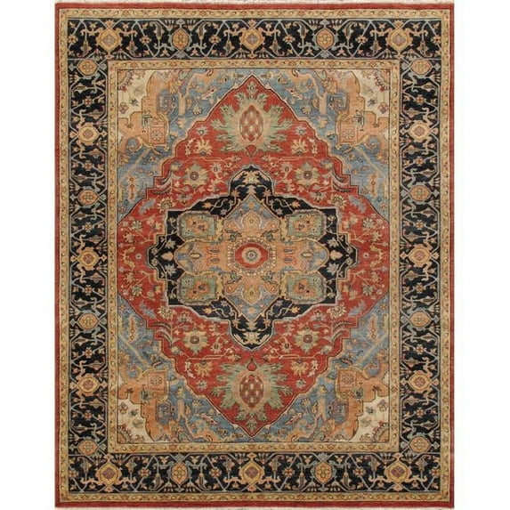 Pasargad Home Serapi Collection Hand-Knotted Rust/Navy Wool Area Rug- 8' x 10'