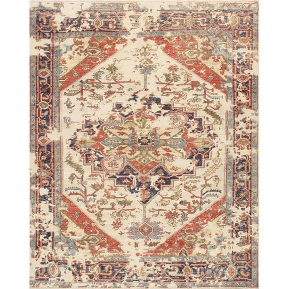 Pasargad Home PMH-1 5x8 Pasargad Home Serapi Collection Hand-Knotted Ivory/Navy Wool Area Rug- 5' 3' X 7'10'