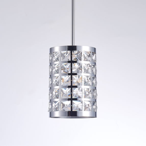 Pasargad Home PMT-04 Hermoza Metal & Crystal 39.4"L Pendant Lights, Chrome & Clear
