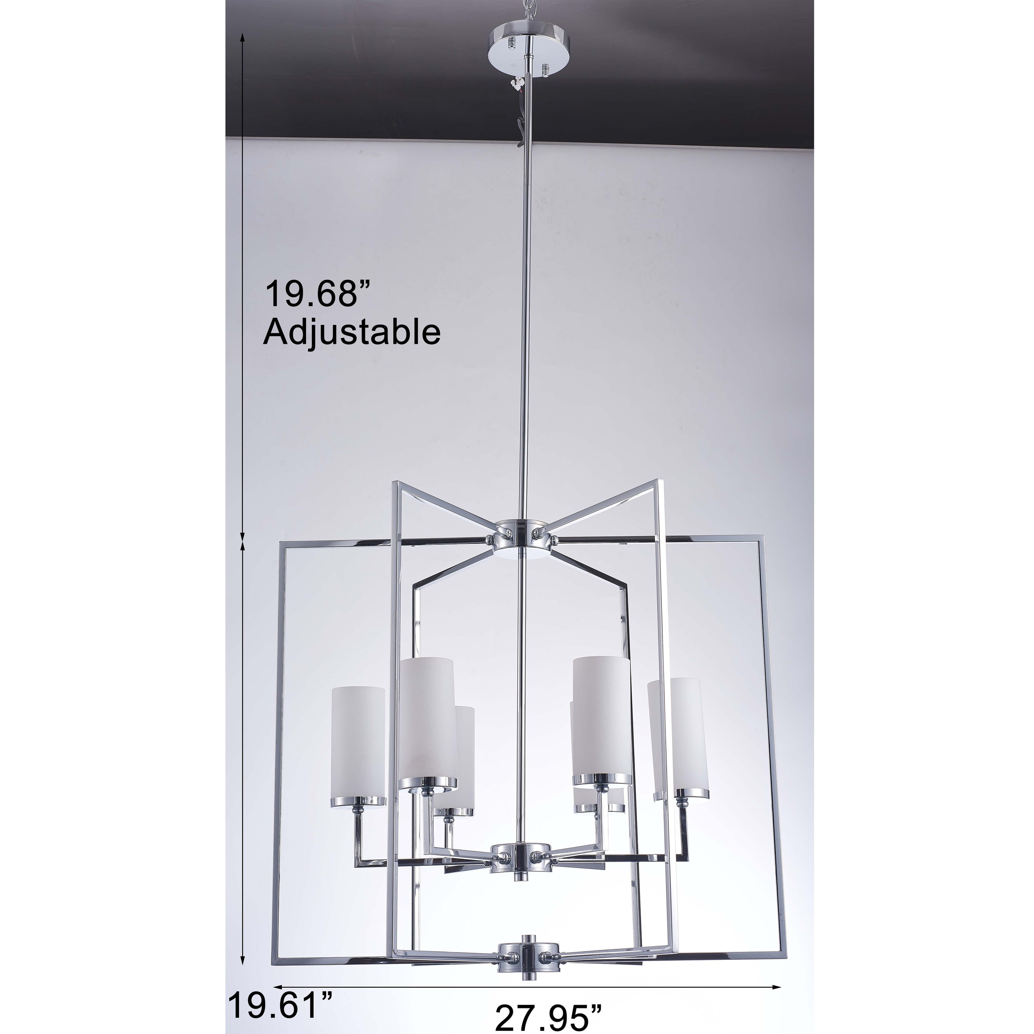 Riva Chrome & White Contemporary 28" Metal & Glass Chandelier
