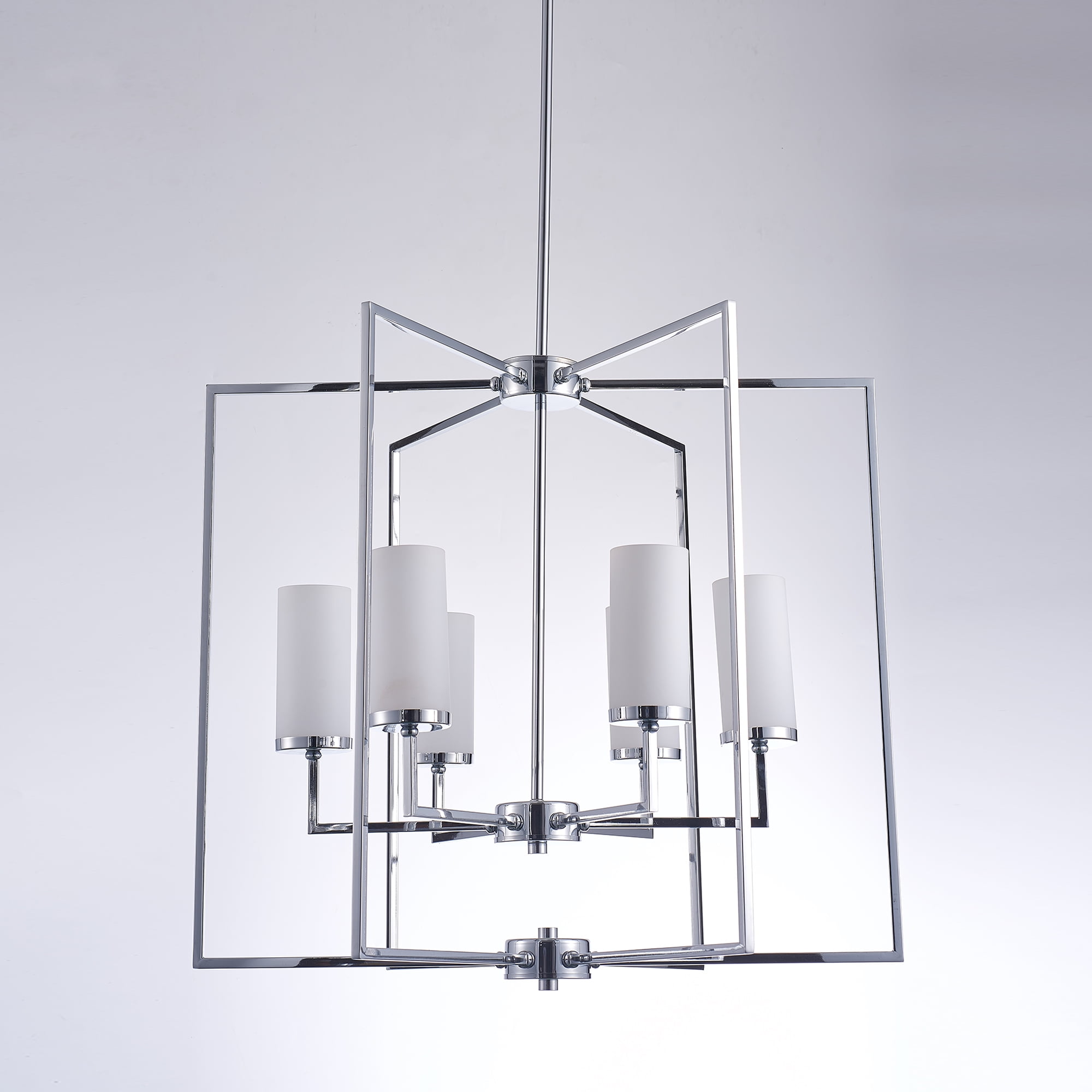 Riva Chrome & White Contemporary 28" Metal & Glass Chandelier