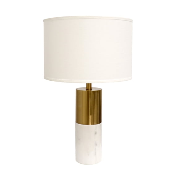 Pasargad Home PMT-29011 25 in. Modern Marble & Metal Pillar Rhoda Table Lamp with Light E27 Bulb, White & Gold