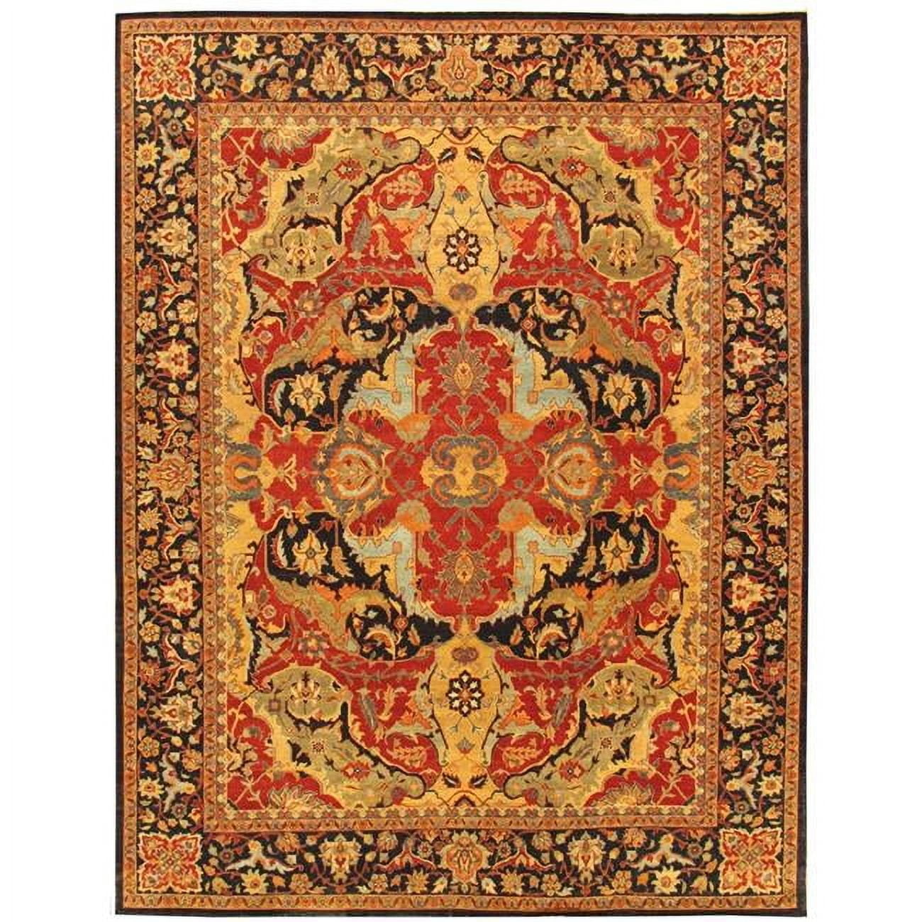 Hand-Knotted Rust Orange and Navy Wool Area Rug 2' x 3'