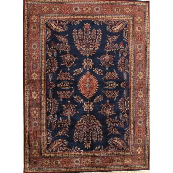 Pasargad Home PS-2 8X12 Azerbaijan Collection Hand-Knotted Lamb's Wool Area Rug- 8 ft. 5 in. X 11 ft. 8 in. Navy