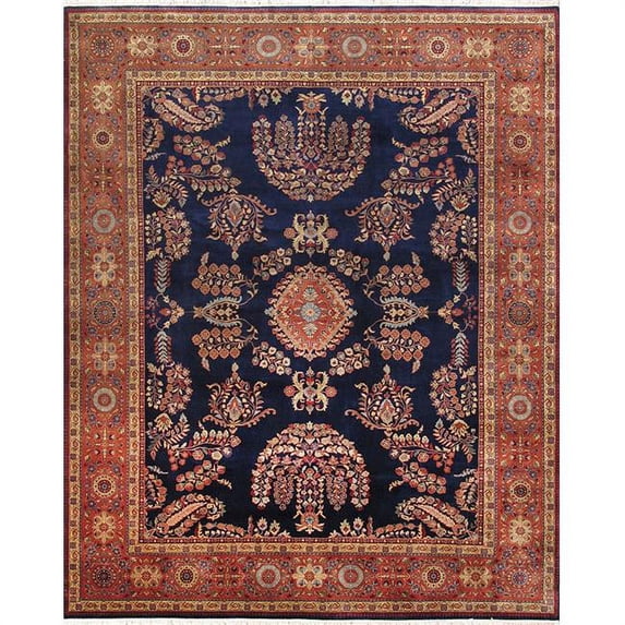 Pasargad Home PS-2 NAVY 9X12 Azerbaijan Collection Hand-Knotted Lamb's Wool Area Rug- 9 ft. 1 in. X 11 ft.10 in. Navy