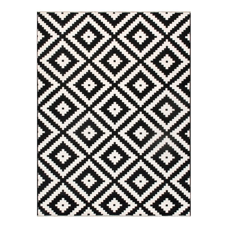 Handmade Reversible Geometric Black Chenille Rug 59" x 31"