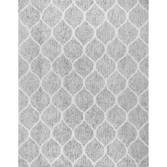 Pasargad Home Paris Shag Moroccan 9' x 12' Hand-Woven Microfiber and Cotton Silver/Ivory Rug - All Ages, Indoors