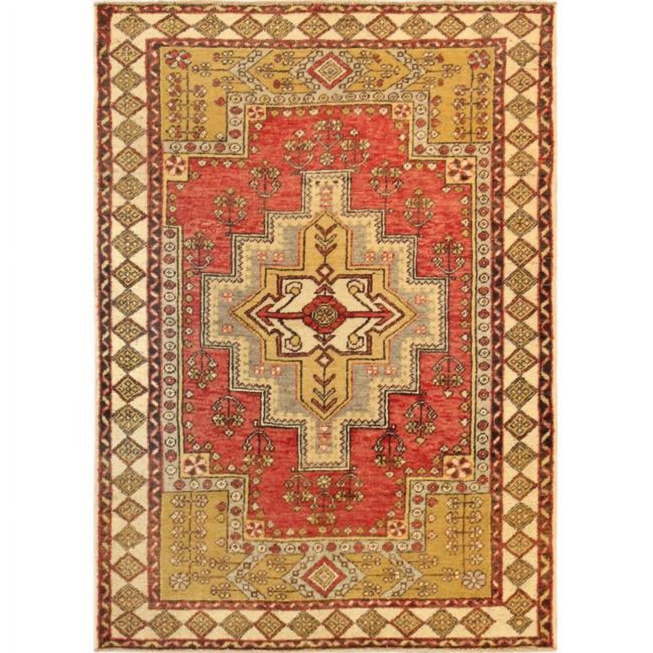 Hand-Knotted Coral Orange and Ivory Wool Oriental Rug