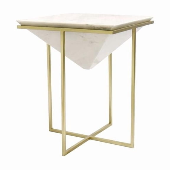 Pasargad Home Perama Side Table, Stainless Steel Frame with Marble Top