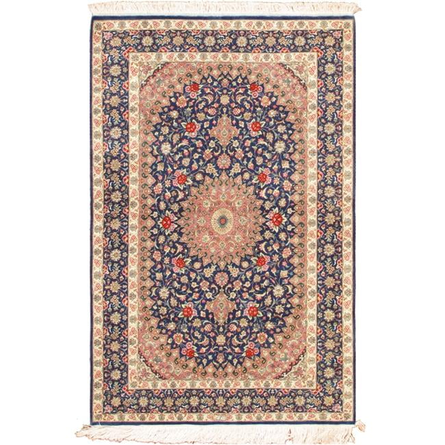 Elegant Azure Bloom 60'' Hand-Knotted Pure Silk Floral Rug