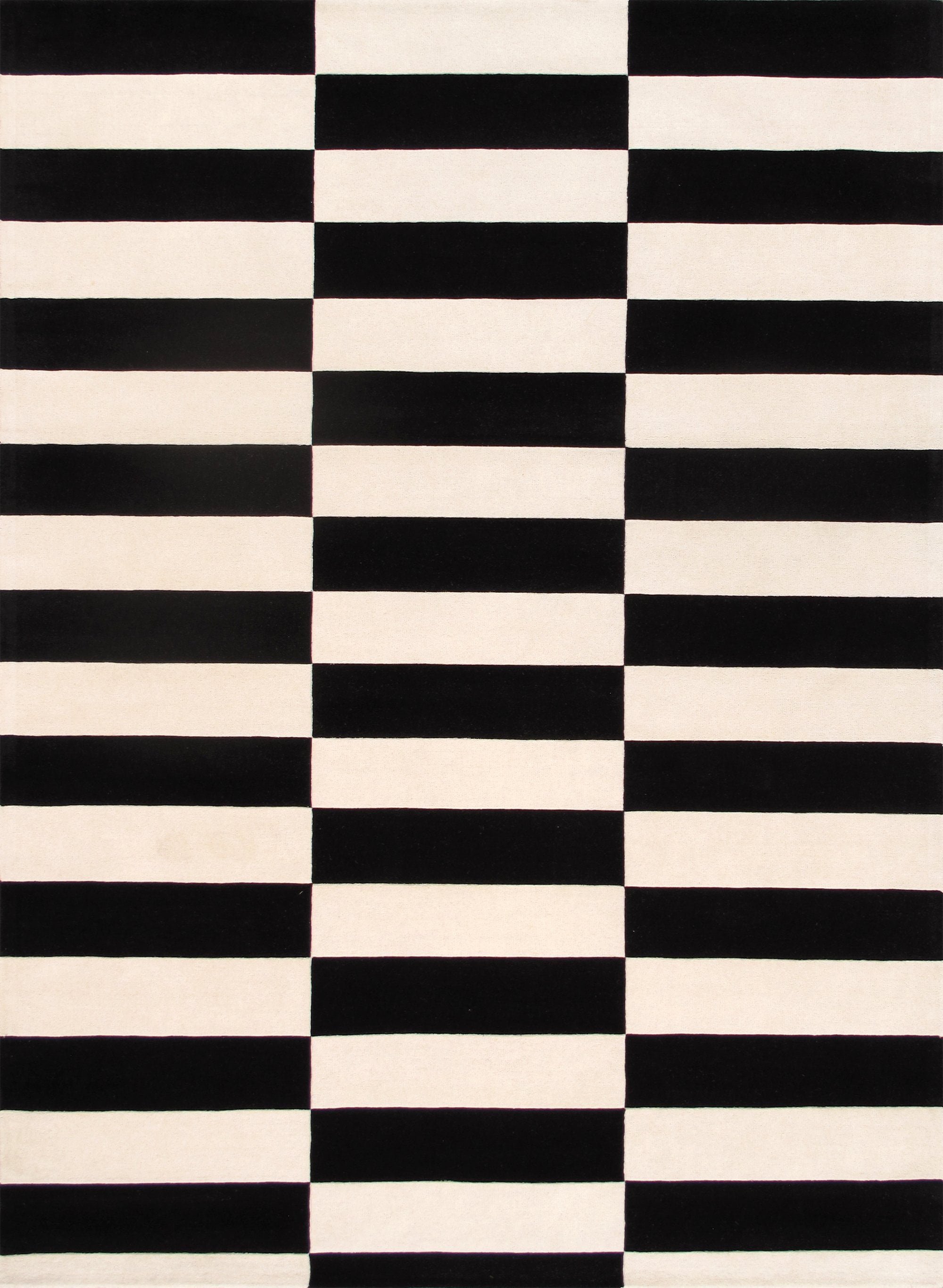 White and Black 8' x 10' Hand-Tufted Wool Geometric Rug
