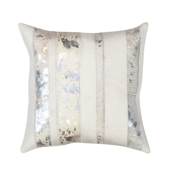 Pasargad Home Safari Striped Silver Cowhide 17 Inch Decorative Throw Pillow