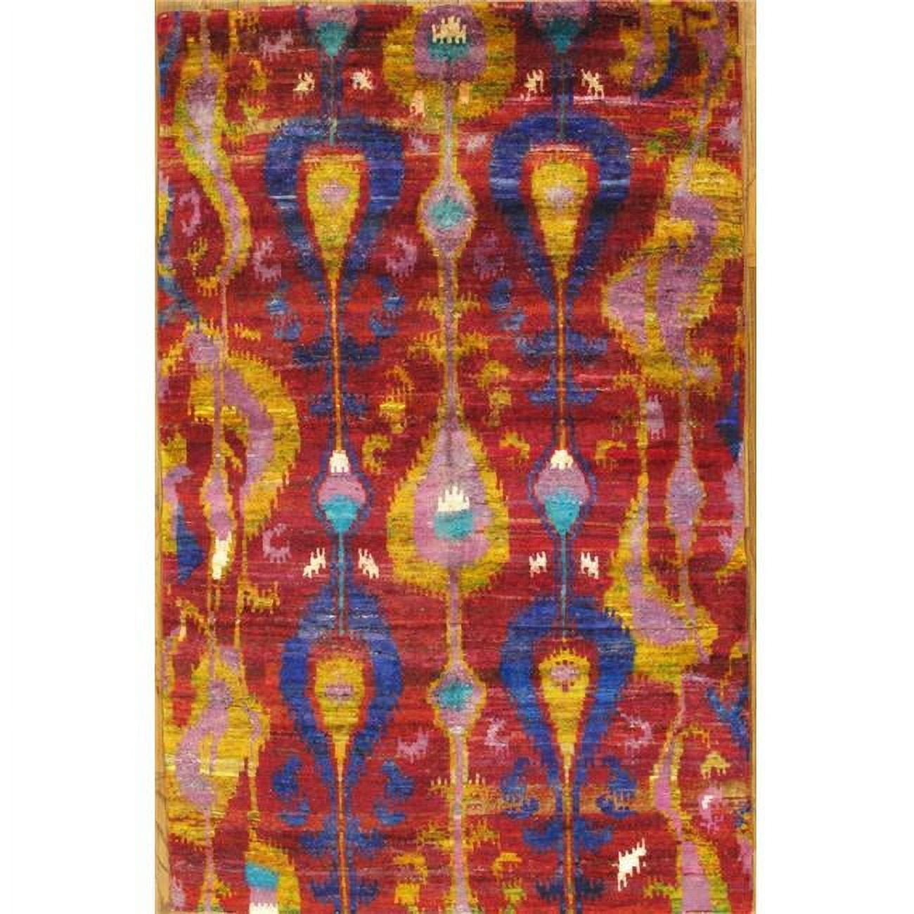 Jewel-Tone Hand-Knotted Sari Silk Multicolor Area Rug